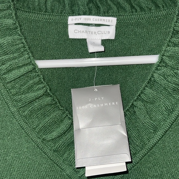 Cashmere charter club Kelly green office siren v neck sweater NWT S - Picture 2 of 7